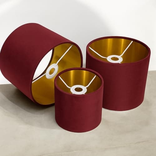 Plush Velvet Lampshade for Ceiling Shade, Table, Floor Lampshade with Brushed Gold Lining Handmade in The UK. (Burgundy, Diameter 25 x 20cm Height)
