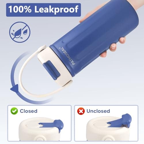 PATMOSEAL 500ml Thermo Flask for Hot & Cold Drinks - Vacuum Thermal Flask Drinking Bottle with Straw Lid & Strap Handle - Insulated Travel Small Water Flask Stainless Steel (Blue) — view 4