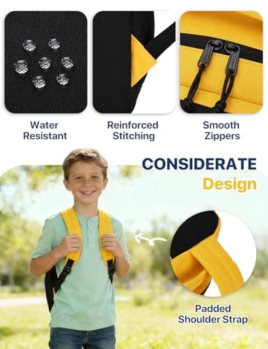 VASCHY School Bag, Lightweight Classic Cute Aesthetic Bookbag Daypack for Teen Boys Girls Traveling/Gym/Middle School Yellow Black — view 4