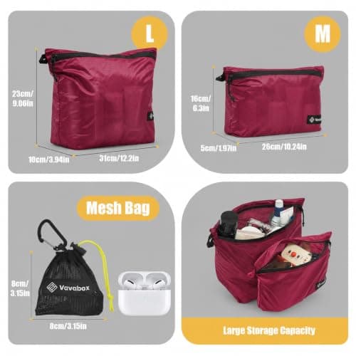 Vavabox Lightweight Toiletry Bags for Travel, Wash Bag Set Compact (Red) — view 4
