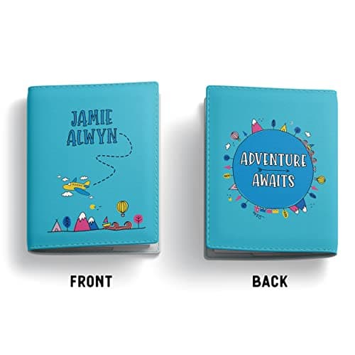NOT JUST A PRINT Kids Passport Cover Personalised with Any Name | UK Passport Holder | Toddler Child's 1st Passport Adventure Awaits Wallet (Rainbow Brights) — view 2
