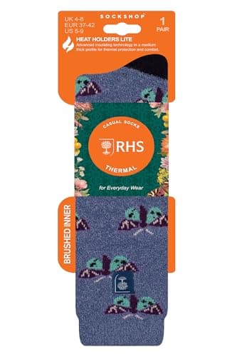 HEAT HOLDERS RHS The Royal Horticultural Society Women's Thermal Socks x RHS 1.6 TOG, Warm, Wellington Boot Socks, Fruit, Floral & Botanical Patterned, Gift, 1 Pair Size 4-8 Butterflies Denim 4-8 — view 4