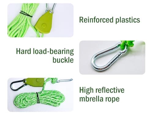 Kellegour 6 Pack Tent Guy Ropes with Pulley,4mm Reflective Cord Tent Guide Rope,Reflective Tent Guy Ropes,Tent Camping Cord with Pulley for Camping,Hiking,Tent,Tarpaulin,Awning (4m,Green) — view 3