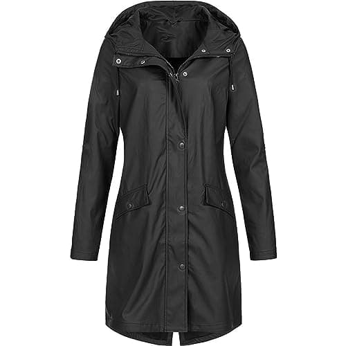 duxyoz Black Women'S Plus Size Hooded Raincoat Outdoor Jacket Waterproof Raincoats With Hood Lightweight Packable Windbreaker Windproof Raincoat With Pockets L