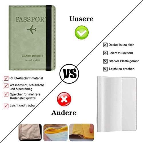 Toctax Passport Holder Cover, PU Leather RFID Travel Wallet Case Organiser Accessories, UK Passport Cover for Passport, Business Cards, Credit Cards, Boarding Passes (Green) — view 2