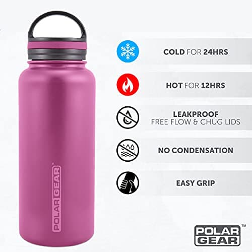 Polar Gear 1L Insulated Water Bottle - 2 Lids - Leakproof Stainless Steel — view 4