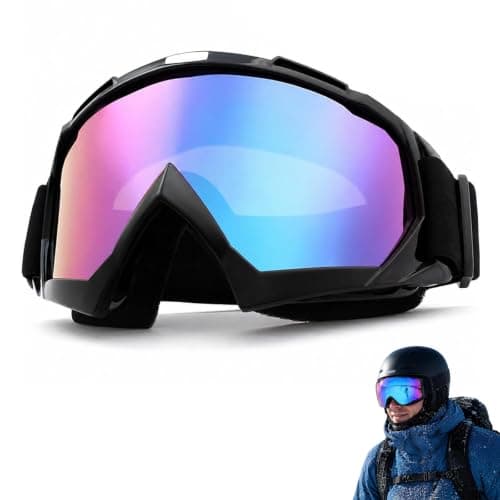 KUBDPQOR Ski Goggles with OTG Glasses Insert, HD Wide Vision Snow Goggles for Men & Women, Anti-Wind Dustproof Adjustable Goggles for Skiing, Cycling, Motocross & Outdoor Sports Black