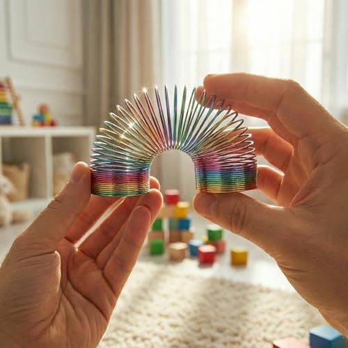 Storm&Lighthouse Metallic Chroma Rainbow Spring Toy Plastic Coil Random Design Sent Fidget Toy for Kids and Adult, Retro Magic Spring Party Bag Filler Colourful Stretchy Bouncing Fidget Toy — view 2