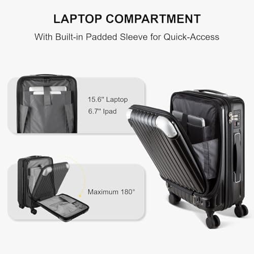 LEVEL8 Lightweight Hard Case Shell ABS+PC Luggage with 4 Spinner Wheels and TSA Lock, 20 Inch Hand Luggage Cabin Suitcase Hardcase Suitcase and Trolley, 55CM, Zwart, 37x24x55.5CM, 36L, Zwart, — view 3