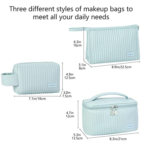 Linpr Travel Makeup Bag, Large Capacity 3 Pcs Cosmetic Bags Set, Light Blue — view 3