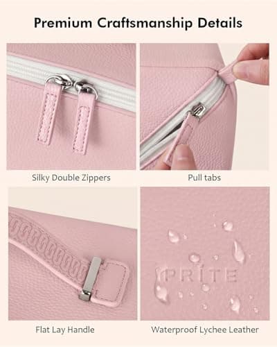 Prite 3 Pcs Travel Makeup Bag Set for Women with 2 Clear TPU Pouches, Pink — view 6