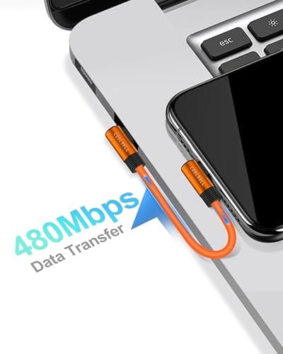 Silicone Short USB C Cable 90 Degree, Right Angle 60W Type-C Charger Cable — view 4