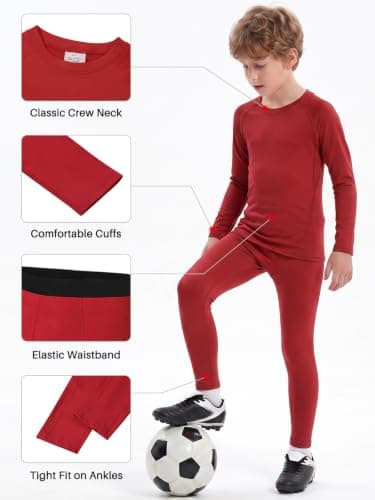 Hotfiary Kids Boys Thermal Base Layer Set Football Skin, Red, 8-9Y — view 6