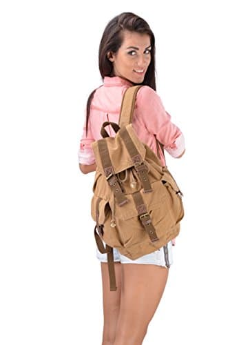 Gootium Canvas Backpack - Vintage Outdoor Rucksack Travel Day Pack, Khaki, Small — view 4