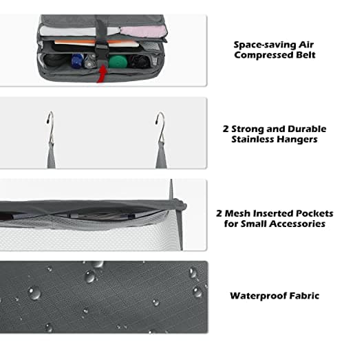ELEZAY Hanging Packing Cubes Portable Closet Shelves Travel Collapsible Compression Garment Organisers for Carry-on Luggage Suitcase with Breathable Perforated Material Large_11.8 * 11.8 * 24 in, Grey — view 5