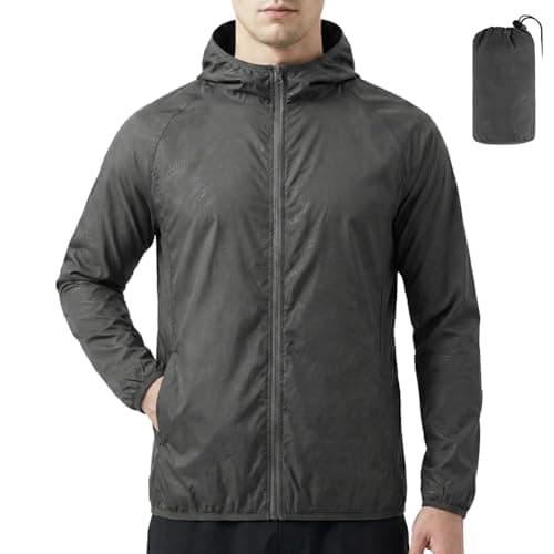 BSBUY Mens Waterproof Jackets Lightweight Rain Jacket Packable Hooded Rain Coats Fast Dry Raincoat Windproof Shell Jacket with Storage Bag and Pocket Solid Color Pullover Top for Travel Hiking Camping — view 3