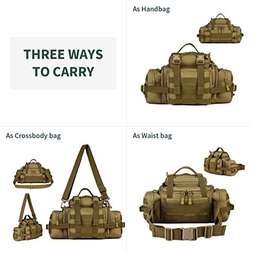 Huntvp Tactical Waist Bag Molle Fanny Pack Bumbag Assault Sling Shoulder EDC Bag Carry-on Bag Handbag for Working Camping Hiking Outdoors Activities Brown — view 4
