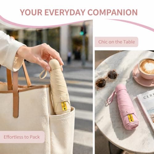 Cosiesnest 2 Pack Mini Folding Umbrellas with Capsule Cases, 6 Ribs Lightweight Compact Travel Umbrella for Handbag, Windproof UV Protection UPF 50+ Sun & Rain Umbrella for Women Men (Pink & White) — view 6