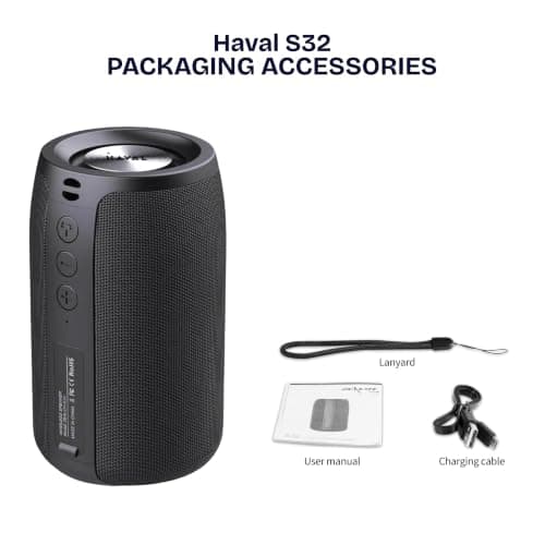 HAVAL Portable Bluetooth Speakers, Wireless Speaker, S32 Small Outdoor Speaker, Waterproof IPX5, Stereo Pairing/Bass/USB/MIC/TF Card/AUX for Home Outdoor Travel, Gift for Men, Kids -Black — view 6