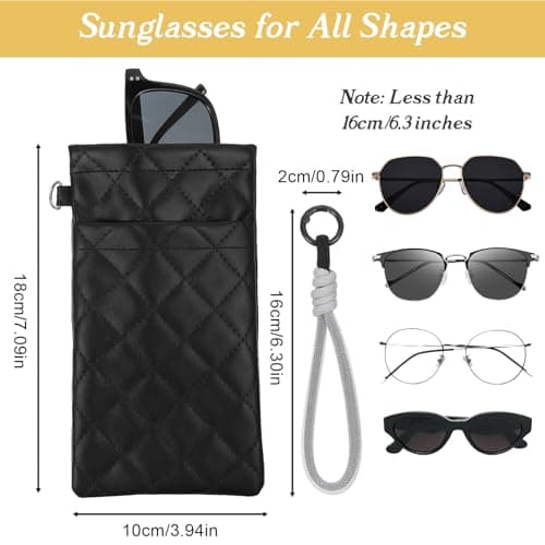 Matwsec 2PCS Double Glasses Case Soft PU Leather, Sunglass Pouch with Strap for Women, Squeeze Top Eyeglass Case Travel Sunglasses Organizer Set (White Black) — view 2