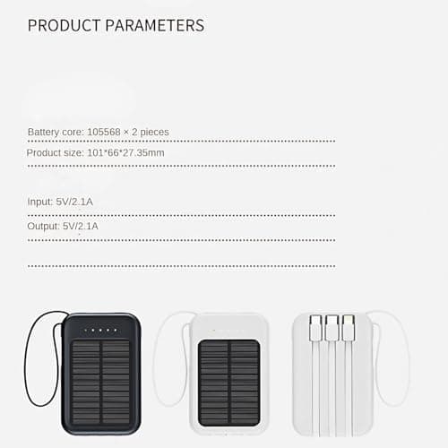 Mini Solar Power Bank with Built-in Cable, 10000mAh Portable Charger with Solar Panel for Emergency Power Supply — view 2