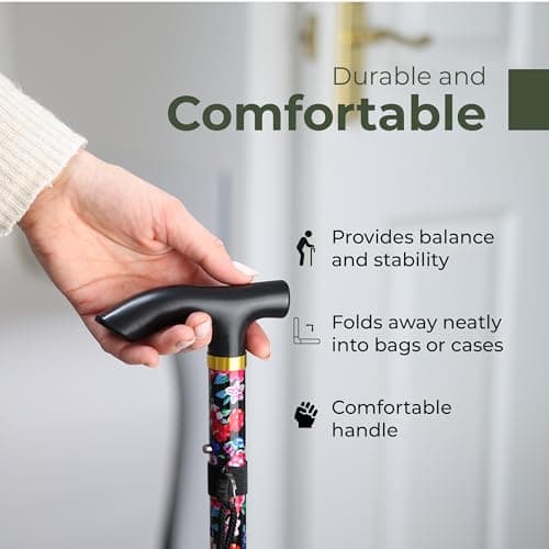 DIVCHI Folding Walking Sticks, Adjustable Height And Portable Collapsible Balancing Ladies Walking Aid, Travel Walking Cane for Women & Men Elderly Adults & Disabled (Walking Stick Mini Floral) — view 3