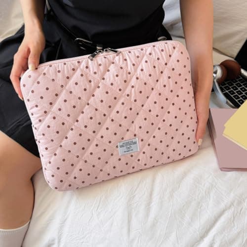 Puffy Laptop Sleeve 13 Inch Cute Polka Dot Laptop Case Soft Quilted Computer Sleeve Protective Cover for MacBook, iPad, Notebook, Chromebook — view 3