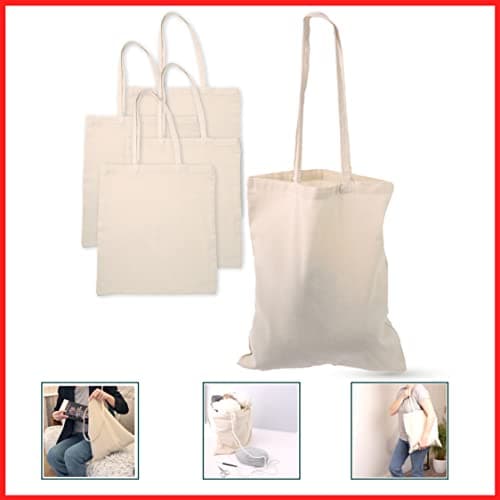 DIVCHI Pack Of 5 Cotton Tote Bag Eco-Friendly Shopping Bag 100% Cotton Canvas Reusable Grocery Cloth Bag With Extra Strong Long Handle - Ideal for Printing & Embroidery (38cm x 42 cm x 70cm) — view 3