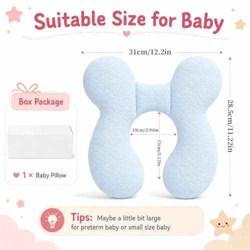 Blublu Park Baby Head Support Pillow for Newborn, Soft Cotton Baby Travel Pillow for Car Seats and Strollers for Baby, Blue — view 6