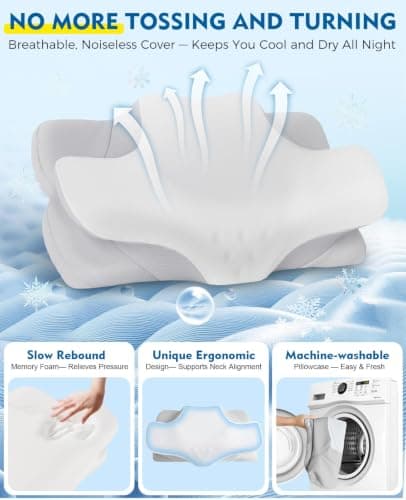 Drifina Orthopaedic Neck Support Pillow for Side Sleepers, Cervical Memory Foam Pillow for Neck & Shoulder Pain Relief, Dual-Height Ergonomic Bed Pillow, Cooling Washable Cover, 100-Night Trial，White — view 6