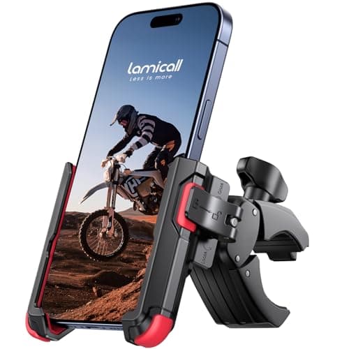 Lamicall Motorcycle Bike Phone Holder - 【1s Quick Release】 Universal Motorbike Phone Mount, Bicycle Handlebar Clamp for iPhone 17 16 15 14 Pro Max Plus Air Mini, Samsung S25 Ultra, All Phones - Red