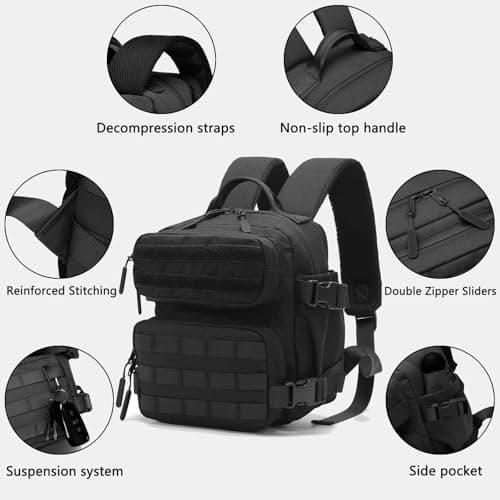9L Mini Backpack for Men and Women, Small Backpack for Gym Hiking Travel Sports Running, A01-black, S, Mini Tactical Backpack — view 3