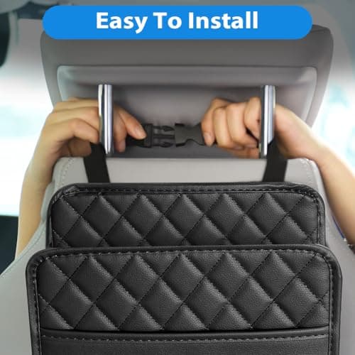 Adiwo Hanging Car Storage Bag, Waterproof Leather Back Seat Organizer, Multifunctional Travel Car Seat Back Bag with Cup Holders, Foldable, Easy to Clean, for Phones, Toys, Snacks,Documents,Premium — view 6