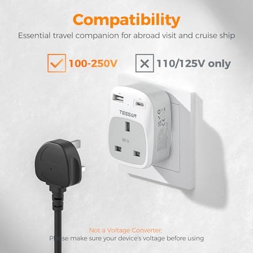 TESSAN UK to South Africa Plug Adapter, Type M Travel Adapter with USB C — view 4