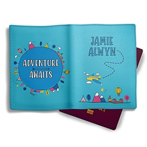 NOT JUST A PRINT Kids Passport Cover Personalised with Any Name | UK Passport Holder | Toddler Child's 1st Passport Adventure Awaits Wallet (Rainbow Brights)