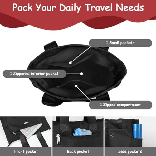 URAQT Nylon Shoulder Bag, Fashion Women's Bag Handbag, Multi-Pocket Tote Bag with Zipper, Waterproof Lightweight Nylon Hobo Bag, Large Capacity Handbag for School Shopping Travel Work Daily Use — view 4