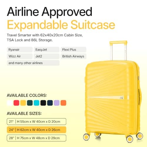 ATX Luggage Medium Suitcase Expandable Unbreakable Polypropylene Hard Shell Hold Check in Fits 23-26KG Super Lightweight with 4 Dual Spinner Wheels and Built in TSA Lock (Honey Yellow, 86 Liters) — view 2