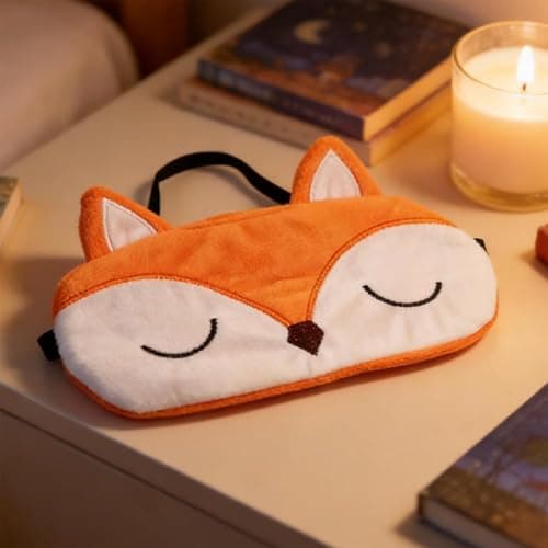 Eye Mask for Sleeping, Cartoon Fox Sleep Mask, Orange Fluffy Plush Eye Cover for Sleeping, Cute Animal Night Nap Eyeshade for Women Men, Travel Blindfold — view 3