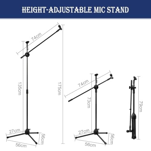 CROWNSHOP Microphone Stand 73-175cm with Telescopic Boom Adjustable — view 2