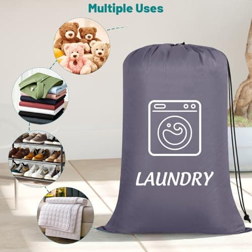 Dntorx 2 Pack Large Travel Laundry Bags 24 x 36 In, Drawstring, Black+Grey — view 3
