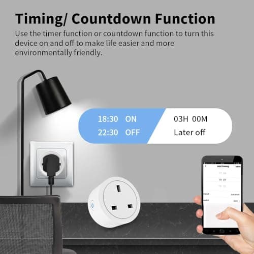20A Tuya Smart WiFi Plug UK, 3-Pin Smart Socket with Energy Monitoring, Timer & Schedule, Alexa & Google Home Voice Control, Remote App Control Smart Home Adapter — view 3