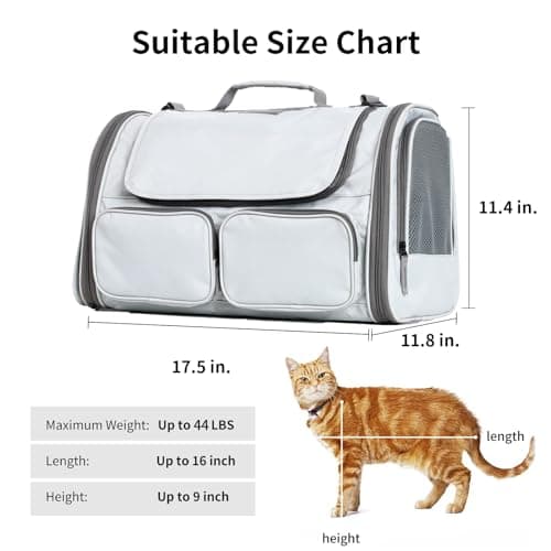 FUKUMARU Cat Carrier, Soft-Sided Small Dog Carrier, Large Cat Travel Bag with 4 Mesh Windows, Airline Approved Pet Carrier with 4 Storage Pockets, Rollable Cover for Nervous Pets, Grey — view 5