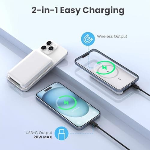 Wireless Magnetic Power Bank, Ultra-Slim Portable Charger 10000mAh, 20W Fast Charging Compact High-Speed Battery Pack, Wireless Powerbank for iPhone 17 16 15 14 13 12 Plus Pro Max Mini iPad Galaxy — view 2