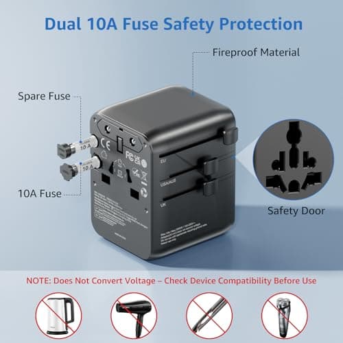 Universal Travel Adapter Plug with 5 USB Ports, Travel Plug with 3 Type-C and 2 USB-A, 70W PD Fast Charging International Power Adapter, All-in-One Worldwide Travel Plug for UK US EU AUS Asia — view 6