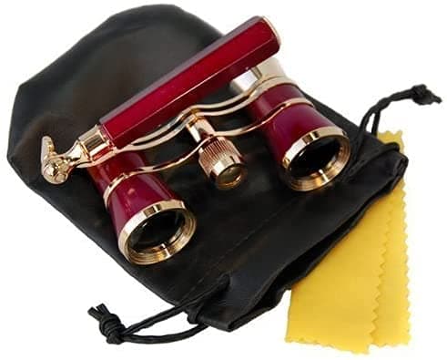 HQRP 3 x 25 Opera Glasses / Theatre Glass Binocular w/ Crystal Clear Optic (CCO) Burgundy with Gold Trim w/ Built-In Extendable Handle — view 4