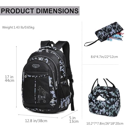 School Backpack Boys Teenager Backpack 3 Piece Set Kids School Bags Children's Backpack Camouflage Backpacks Teenagers School Daypacks Gift Shoulder Bags Set with Lunch Pack and Pencil Case, Gray — view 3