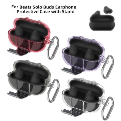 for beats Solo for buds Case Hard Shell Protective Cover Shockproof Clear Transparent Purple Grey Red Anti Scratch ABS Plastic Travel Carrying Pouch for Wireless Earbuds Accessories Men Women(Red) — view 2