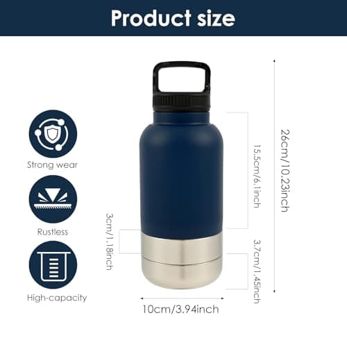 3-in-1 Dog Water Bottle, Stainless Steel Insulated Dog Travel Water Bottle with 2 Detachable Bowl, 32oz Pet Drinking Cup for Walking, Travel, Camping — view 2