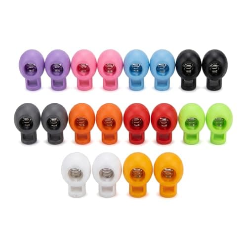 Solvio 20PCS Plastic Cord Locks Spring Toggles for Drawstrings, Single Hole End Stopper Adjustable Fastener Slider for Clothing, Shoelaces, Backpacks, Sportswear and Tent