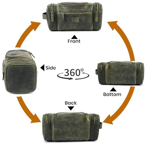 LEATHER VILLAGE Large Leather Toiletry Bag for Men, Hanging Dopp Kit, Olive, 12''x5.5''x5.5'', Vintage Leather Toiletry Bag — view 6